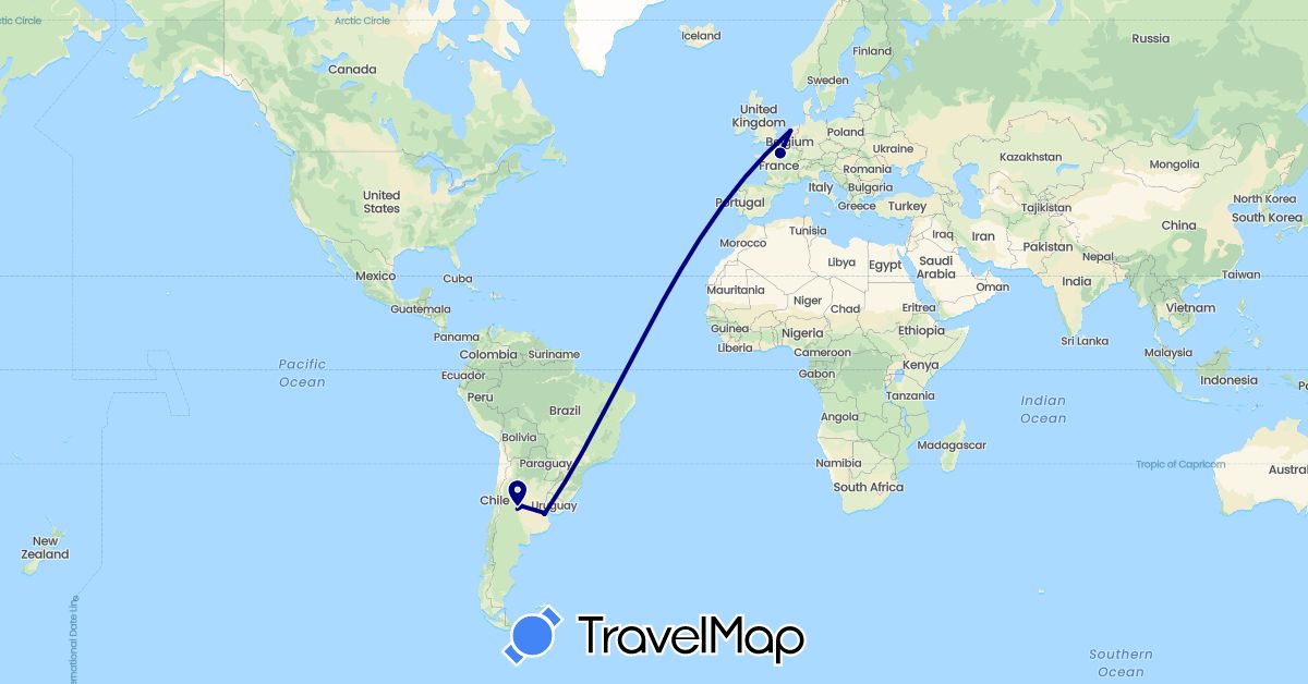 TravelMap itinerary: driving in Argentina, France, Netherlands (Europe, South America)